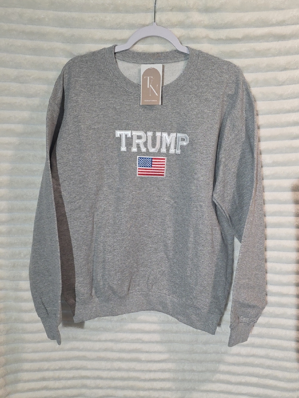 0169 Gray Crewneck Pullover Sweatshirt with Flag Patch